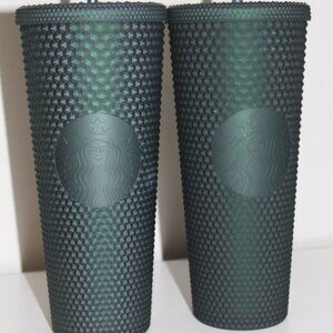 (2X) NEW Starbucks Matte Dark Green Jelly Studded Venti 2022 Tumbler - 24 oz Set